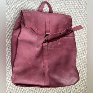 Leather burgundy backpack with adjustable straps for 15 inch laptop